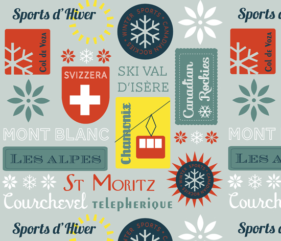 Retro Ski Badges Fabric Design