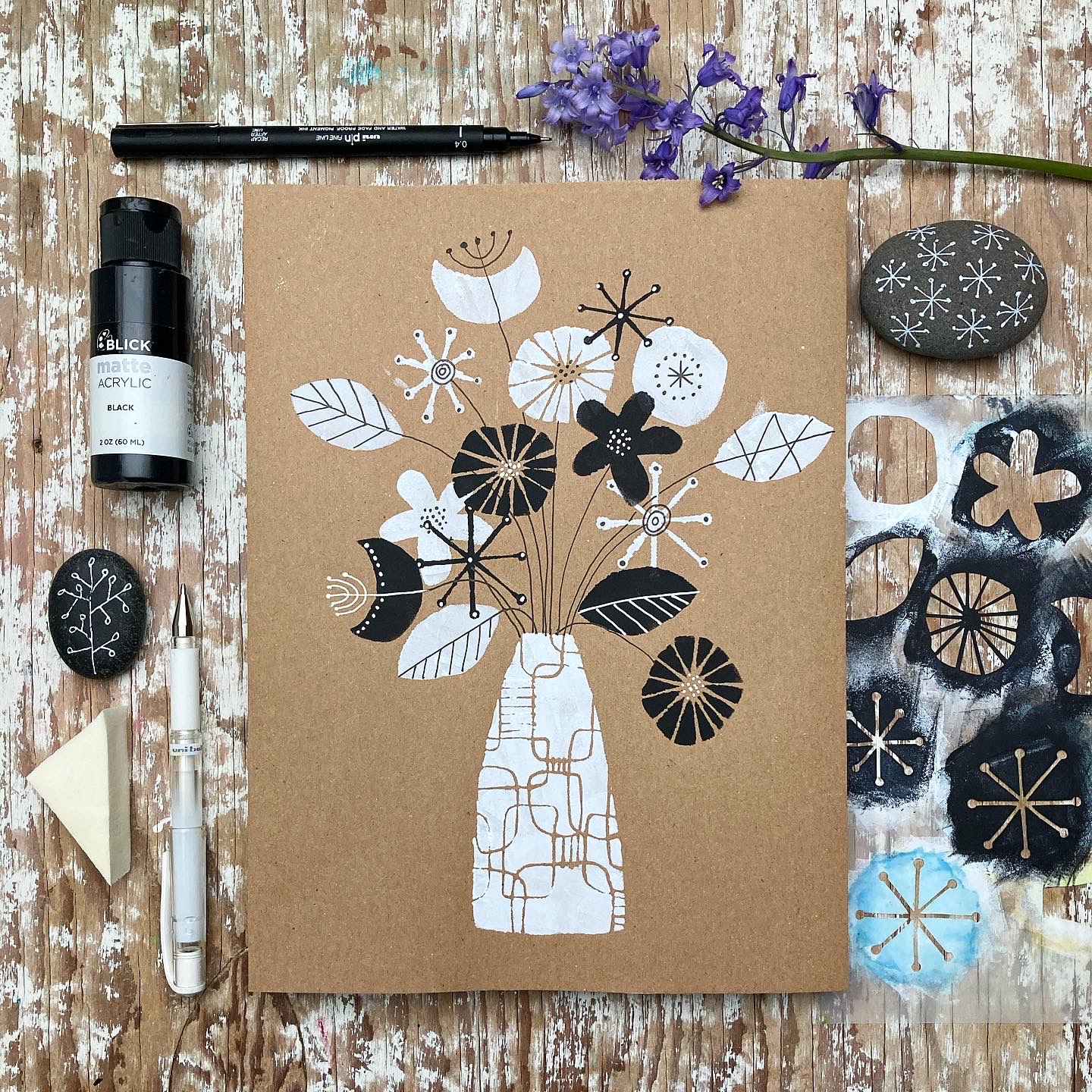 Retro Vases And Blooms Stencil Two